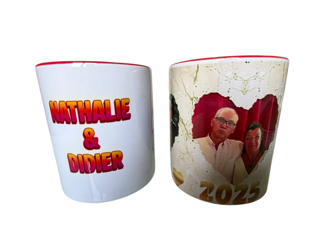 Mug personnalisé (intérieur rouge, anse rouge) 